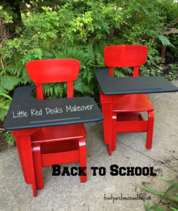 www.frontporchmercantile.com Painted Red Desks with Chalkboard Arms