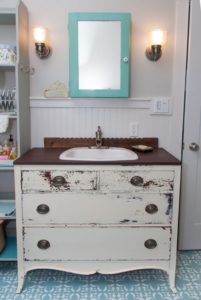 This gorgeous piece was painted with Miss Mustard Seed's Milk Paint and turned into a gorgeous vanity