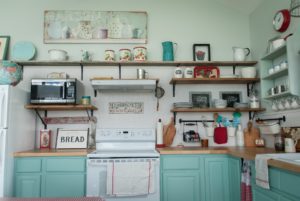 I'm in love with the use of colour and style in my customers kitchen see full blog post at Front Porch Mercantile