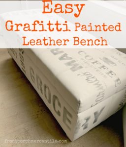 Love this easy graffiti inspired painted LEATHER bench from Front Porch Mercantile