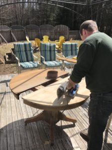 Preparing the oak table for stain - Front Porch Mercantile