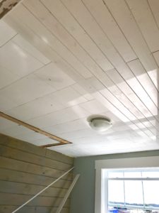 How we covered ugly acoutic tile with a plank ceiling