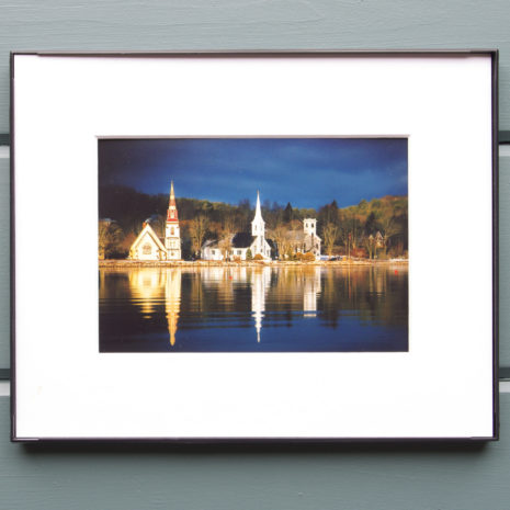 Beautiful framed print of the Mahone Bay Churches by John Batten of Front Porch Lifestyle